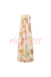 Island Time Linen Blend Unique Print Strapless Back Tie-up A-line Maxi Dress