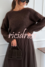 Gisella Knit Back Slit Leopard Print Bow Design Long Sleeve Relaxed Sweater