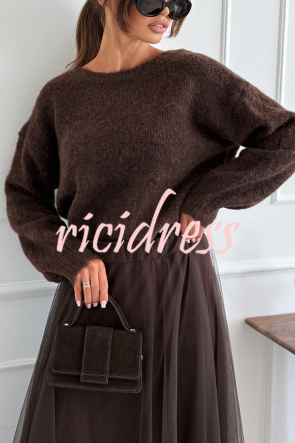 Gisella Knit Back Slit Leopard Print Bow Design Long Sleeve Relaxed Sweater