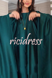 Dignified and Elegant Satin Batwing Sleeve with Waist Tie Design A-line Maxi Dress