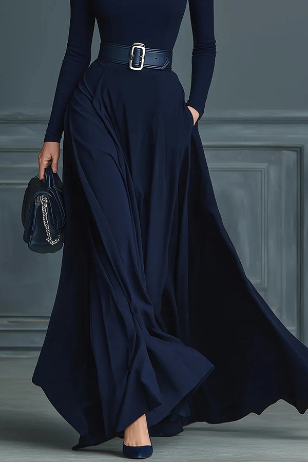 Solid Color High-neck Long-sleeved Elegant Slim-fit Maxi Dress