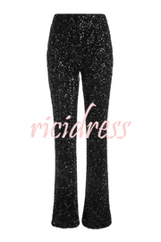 Sparkle Season Sequin High Rise Elastic Waist Stretch Flare Party Pants