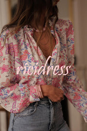 Floral Print Long-Sleeved Button-Up Elegant Shirt