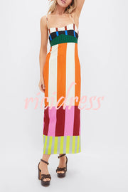 Beach Moment Linen Blend Unique Color Block Slip Maxi Dress