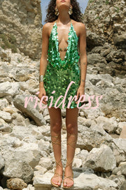 Sexy Halter Neck Sequined Open Back Mini Dress