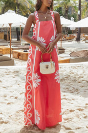 Unique Print Square Neck Open Back Tie Bow Holiday Maxi Dress