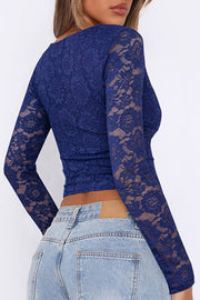 Sexy V-neck Long-sleeved Slim Lace Top