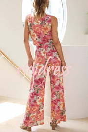 Truly Darling Floral Square Neck Tank and High Rise Wide Leg Pants Set