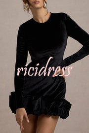 Solid Color Velvet Slim-fit Long-sleeved Mini Dress