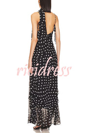 Kaylee Chiffon Polka Dot Ruffled Tiered Hem Scarf Maxi Dress