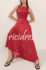 Fashion Jacquard Elegant Backless Lace-up Slim Irregular Maxi Dress