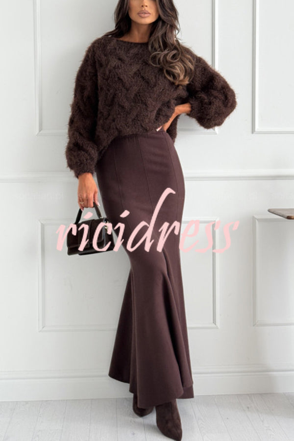 Caitlin Knit Stretch Fabric High Waist Fishtail Casual Maxi Skirt