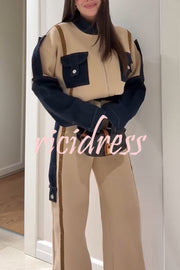 Chill Whispers Denim Patchwork Sweatshirt Fabric Zipper Long Sleeve Pocket Loose Jacket