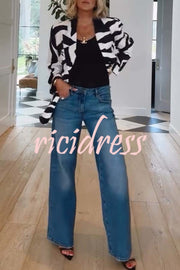 Breath of Freedom Animal Print Button Up Long Sleeve Lapel Loose Blazer