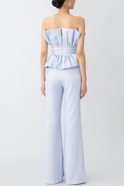 Every Occasion Crepe Panel Ruffles Strapless Top and High Rise Pocketed Flare Pants Set