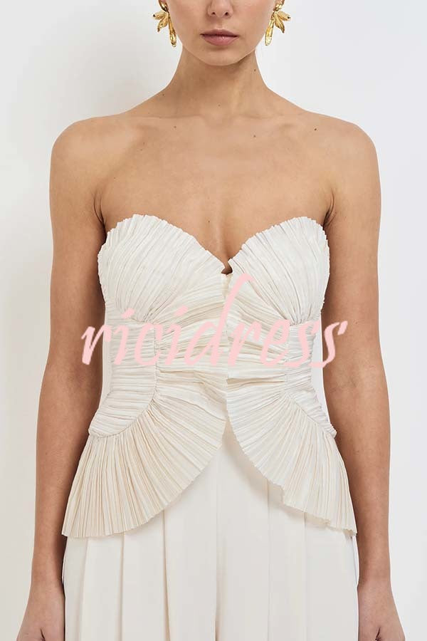 Show Exquisiteness Satin Pleated Heart-shaped Off Shoulder Halter Tank