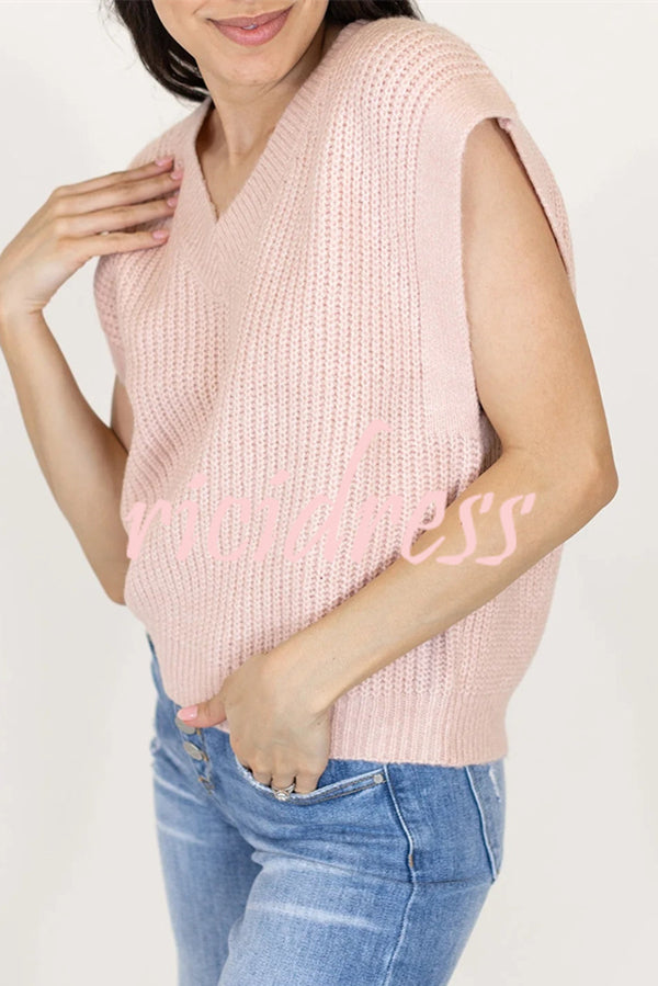 Solid Color V-neck Sleeveless Casual Loose Vest