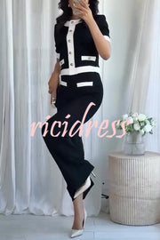 Fashion Contrast Color Stretch High Waist Casual Straight Pants