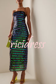 Sexy Sequined Halter-neck Backless Slim Fit Slit Midi Dress