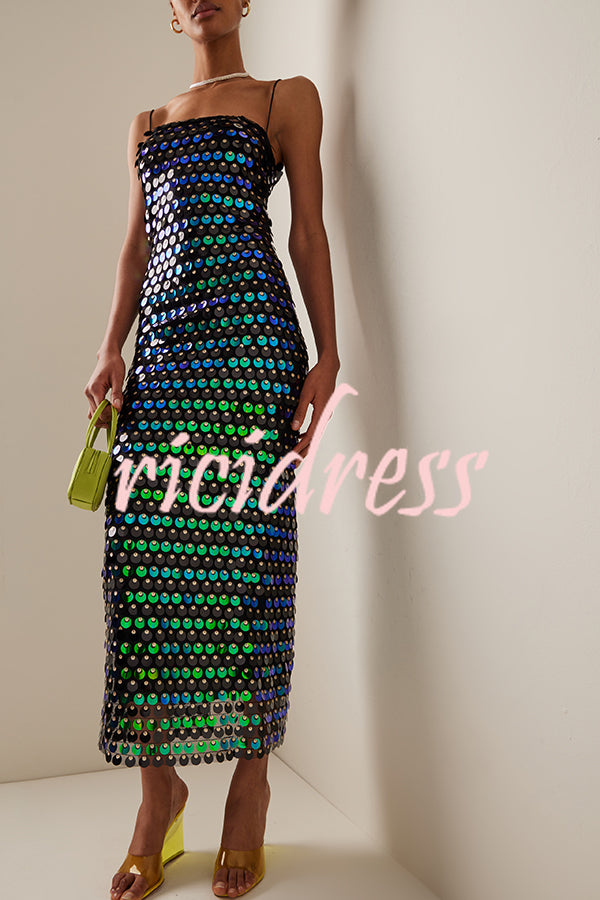 Sexy Sequined Halter-neck Backless Slim Fit Slit Midi Dress