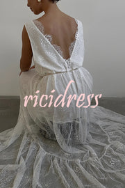 Fashionable Sheer Lace V-neck Backless Elegant Maxi Dress