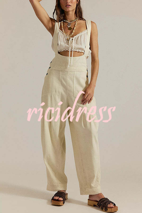 Fashionable Casual Side Pocket Button Loose Denim Overalls