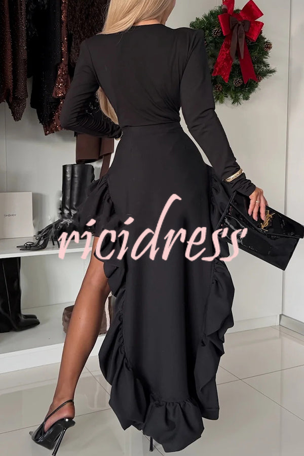 Toast To Midnight Solid Color V-neck Long Sleeve Slim-fit Bodysuit