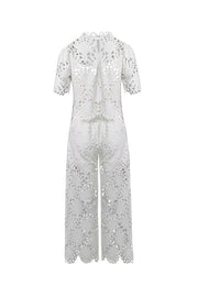 Eliose Scallop Cutout Embroidery Lace Elastic Waist Pocket Loose Pants