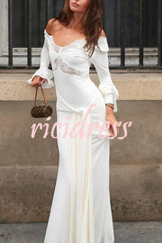 Fashion Lace Splicing Sexy V-neck Long-sleeved Slim Maxi Dress