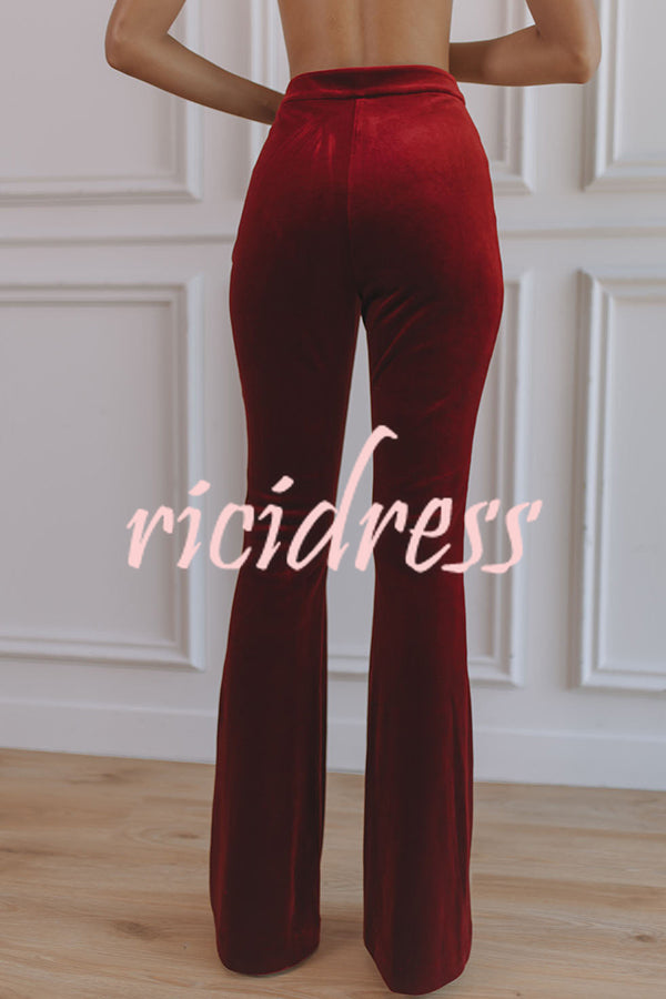Delicate Daze Velvet High Rise Elastic Waist Flare Pants