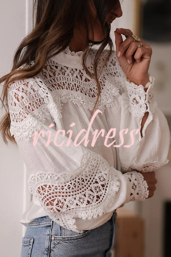 Stylish Hollow-out Patchwork Long-sleeved Elegant Shirt