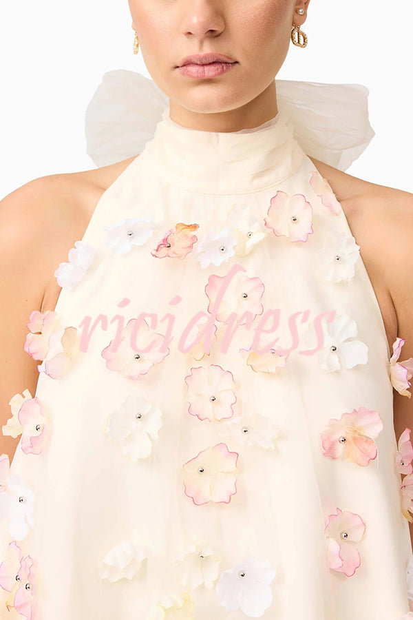 Sweet Floral Embellished Sleeveless Mini Dress