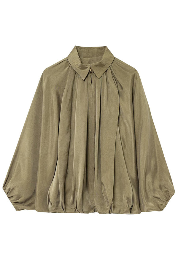 Fashion Lapel Loose Puff Long Sleeve Casual Zipper Jacket