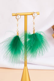 Pearl and Pink Feather Earrings