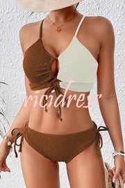 Fashion Contrast Color Sexy Cross Strap Stretch Two Piece Bikini Swimsuit