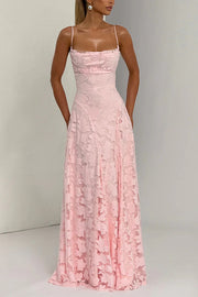 Francis Floral Burnout Jersey Fabric Cowl Neck Back Lace-up Maxi Dress