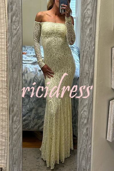 Sexy Off Shoulder Long-sleeved Lace Slim Fishtail Maxi Dress