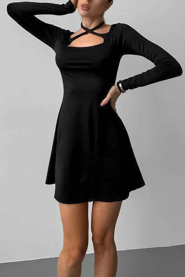 Retro Square Neck Long Sleeve Slim Mini Dress