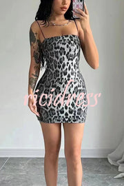 Leopard Print Sequin Sexy Sling Slim Fit Mini Dress