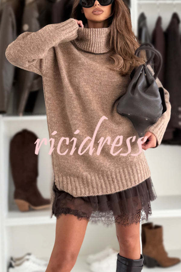 Breezy City Knit Turtleneck Long Sleeve Relaxed Sweater