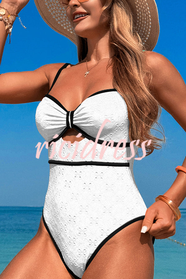 Fashion Contrast Color Hollow Stretch One-piece Swimsuit