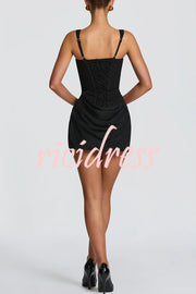 Cornelia Square Neck Back Lace-up Satin Drape Hem Mini Dress