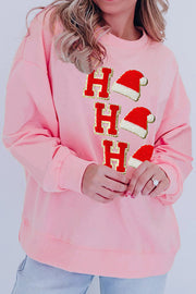 Christmas Sequined Terry Cloth Embroidered Crew Neck Long-sleeved Loose Sweatshirt