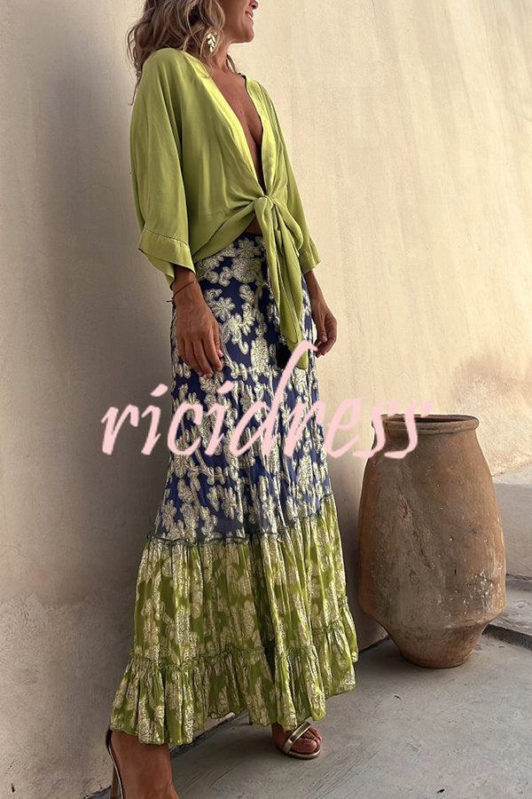 Summer Mood Satin Tie Front Relaxed Blouse