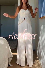 Show Exquisiteness Satin Pleated Heart-shaped Off Shoulder Halter Tank