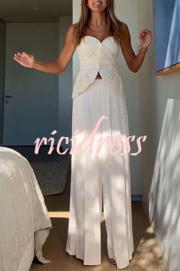 Show Exquisiteness Satin Pleated Heart-shaped Off Shoulder Halter Tank