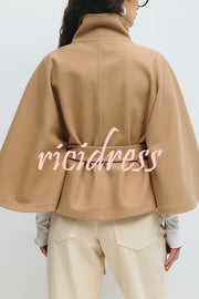 Fashionable Stand Collar Button Waist Tie Loose Cape