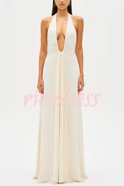 Sexy Silhouette Deep U-neck Halter Waterfall Sash Drape Maxi Dress