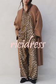 Unique Print Lapel Long Sleeve Loose Shirt and Elastic Waist Casual Pocket Wide Leg Pants Set
