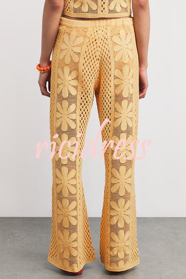 Fashion Embroidered Hollow Elastic Waist Casual Wide-leg Pants